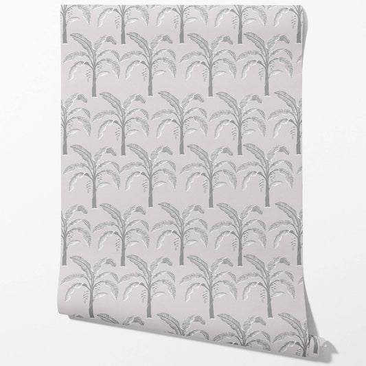 Floral/ Botanical Palm Trees Patterned Traditional Wallpaper Sample (Gray)