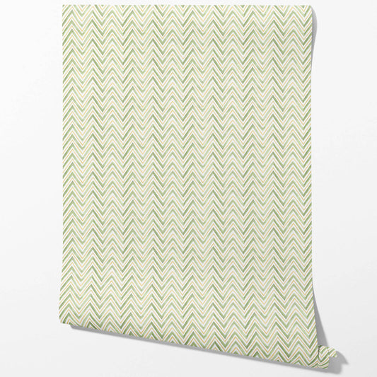 Geometric Zigzag/ Chevron Traditional Wallpaper (Green/ Yellow)