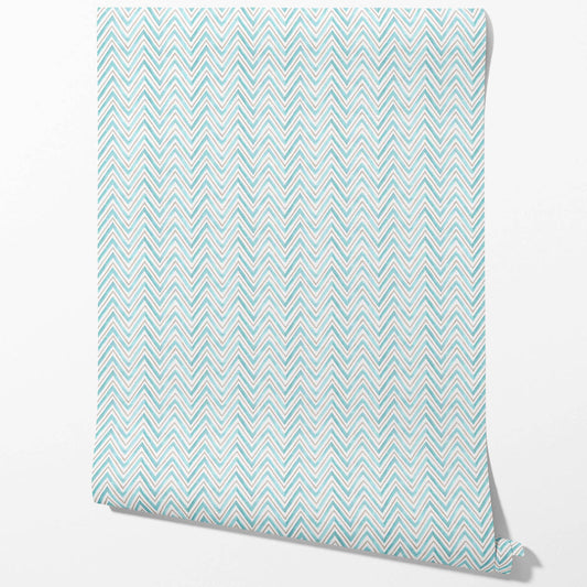 Geometric Zigzag/ Chevron Traditional Wallpaper Sample (Blue)
