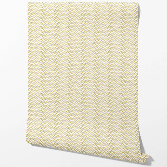 Geometric Zigzag/ Chevron Traditional Wallpaper Sample (Yellow)