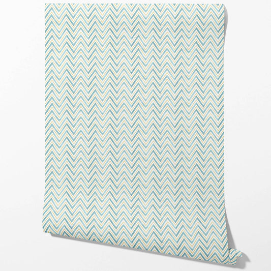 Geometric Zigzag/ Chevron Traditional Wallpaper Sample (Blue/ Yellow)