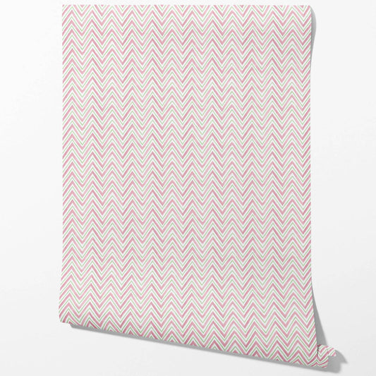 Geometric Zigzag/ Chevron Traditional Wallpaper Sample (Soft Pink/ Green)