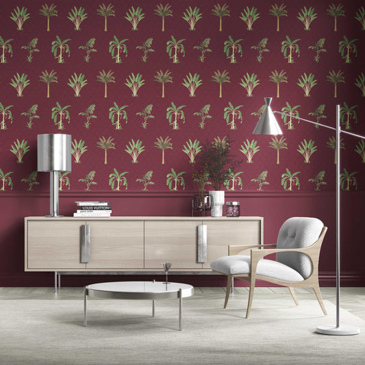 Botanical/ Floral Block Print Traditional Wallpaper Sample (Red/ Maroon/ Green)