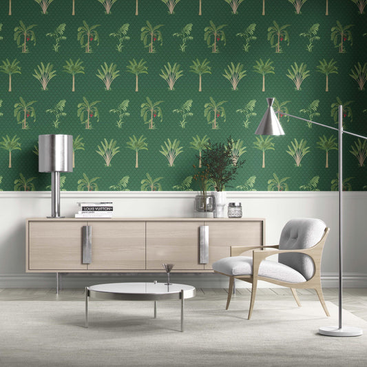 Botanical/ Floral Block Print Traditional Wallpaper Sample (Emerald Green)
