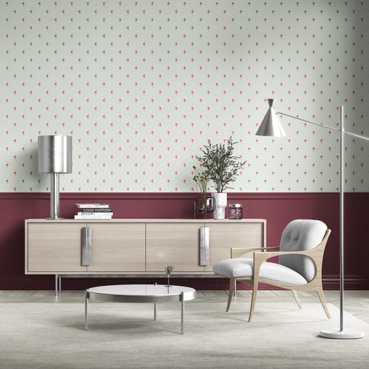 Vintage-Inspired Floral Block Print Traditional Wallpaper Sample (Mint Green/ Pink)