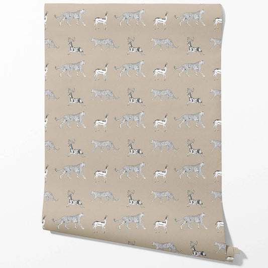 Leopard Animal Print Traditional Wallpaper Sample (Beige/ White/ Greige)