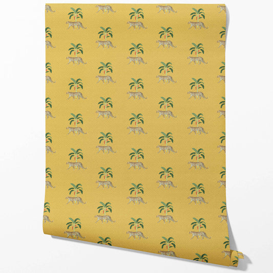 Leopard Animal Print Traditional Wallpaper Sample (Yellow/ Green/ Red/ Tan)