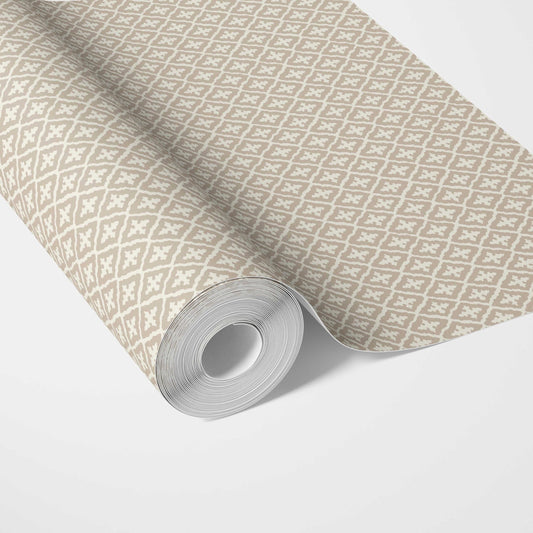 Neutral Geometric Diamond Lattice Traditional Wallpaper Sample (Beige/ Light Brown/ White)