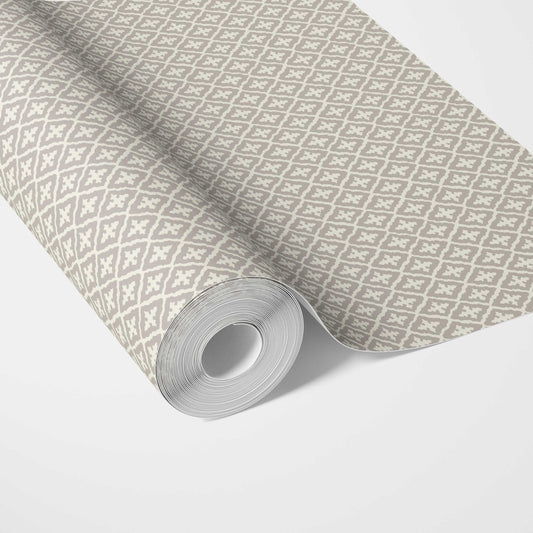 Neutral Geometric Diamond Lattice Traditional Wallpaper Sample (Gray/ Taupe/ White)