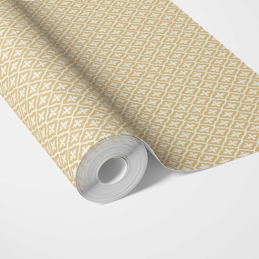 Geometric Diamond Lattice Traditional Wallpaper Sample (Yellow/ White)