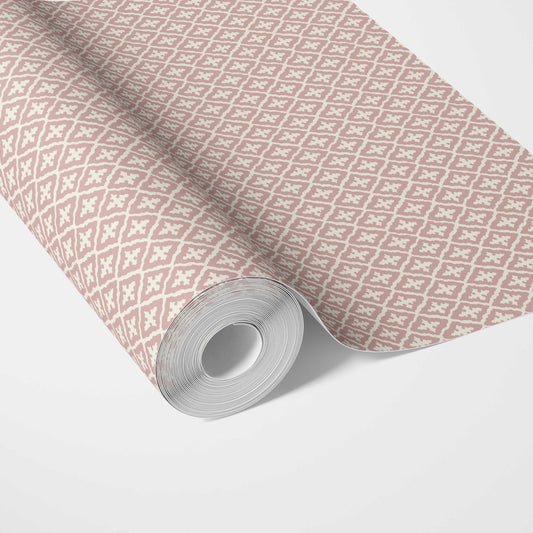 Geometric Diamond Lattice Traditional Wallpaper Sample (Dusty Rose Pink/ White)