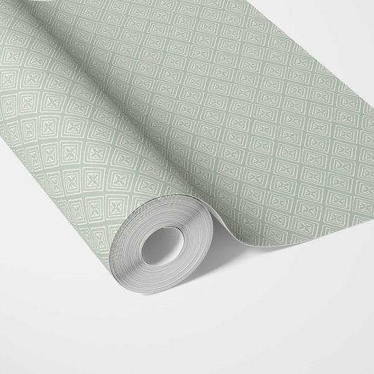 Small Diamond Lattice/ Textured Check Traditional Wallpaper Sample (Green/ White)