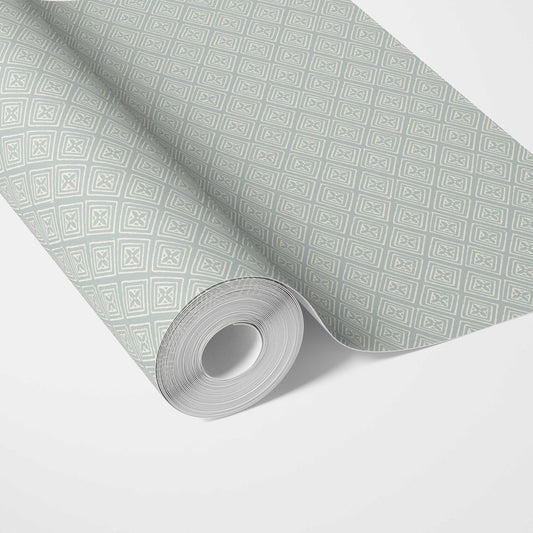 Small Diamond Lattice/ Textured Check Traditional Wallpaper Sample (Blue/ White)