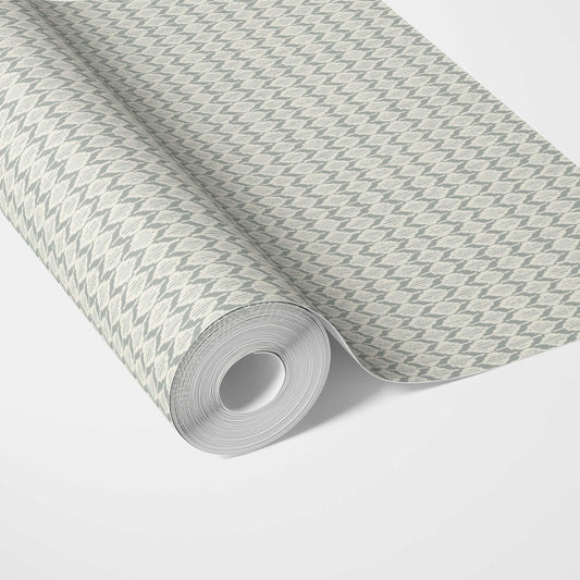 Geometric Ikat Striped Traditional Wallpaper Sample (Sage Gray/ White)