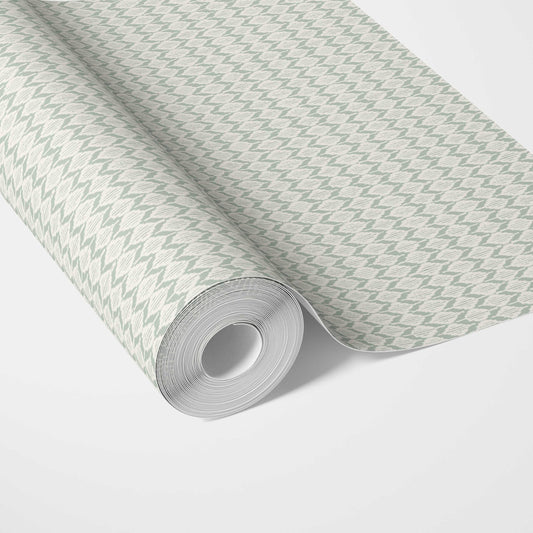 Geometric Ikat Striped Traditional Wallpaper Sample (Duck Egg Blue/ White)
