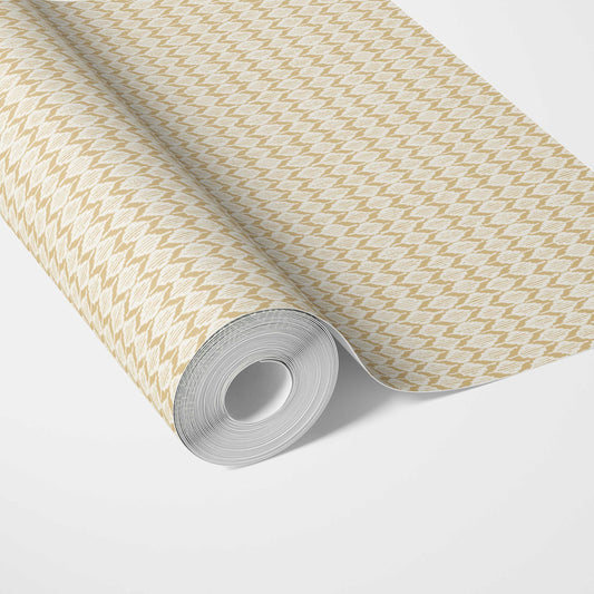 Geometric Ikat Striped Traditional Wallpaper (Yellow/ White)