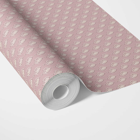 Textured Teardrop/ Paisley Block Print Traditional Wallpaper (Pink/ White)