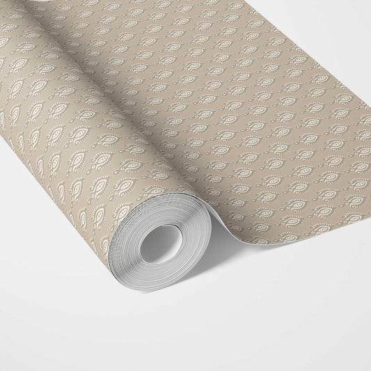 Neutral Textured Teardrop/ Paisley Block Print Traditional Wallpaper (Beige/ Taupe/ Tan/ White)