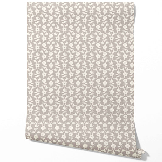 Neutral Toned Modern Floral/ Botanical Traditional Wallpaper (Gray/ Greige/ White)