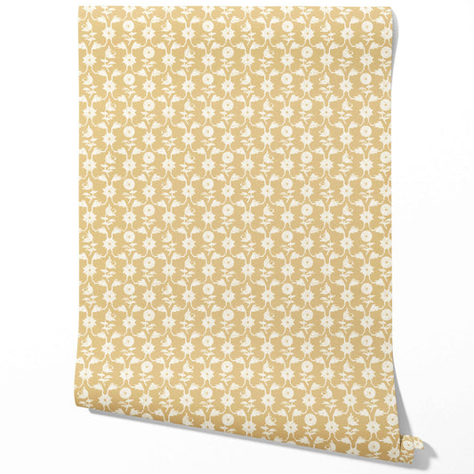 Modern Floral Botanical Traditional Wallpaper (Yellow/ White)