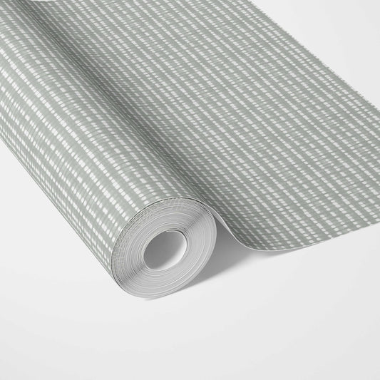 Textured Shibori Effect Striped Traditional Wallpaper (Sage Gray/ White)