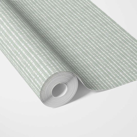 Textured Shibori Effect Striped Traditional Wallpaper Sample (Green/ White)