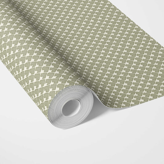 Small-Scale Geometric Print Traditional Wallpaper Sample (Olive Green/ White)