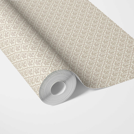Neutral-Toned Small Floral Lattice Traditional Wallpaper (Beige/ Cream)