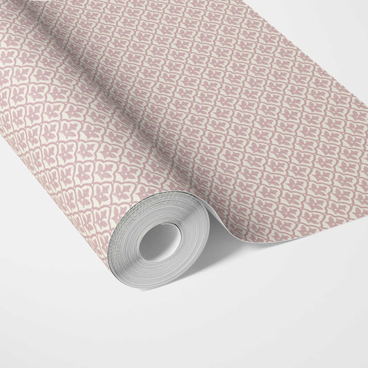 Small-Scale Floral Lattice Traditional Wallpaper Sample (Soft Pink/ White)