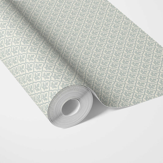 Small-Scale Floral Lattice Traditional Wallpaper Sample (Duck Egg Blue/ White)
