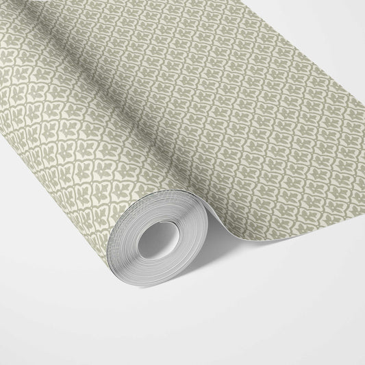 Small-Scale Floral Lattice Traditional Wallpaper Sample (Green/ White)