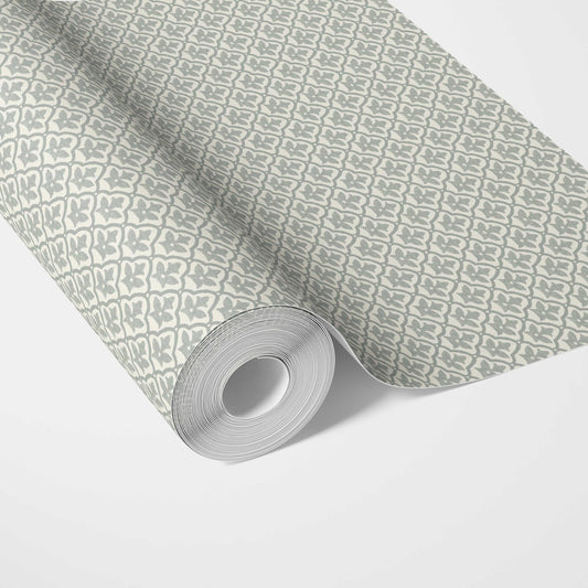 Neutral-Toned Small Floral Lattice Traditional Wallpaper Sample (Sage Gray/ White)