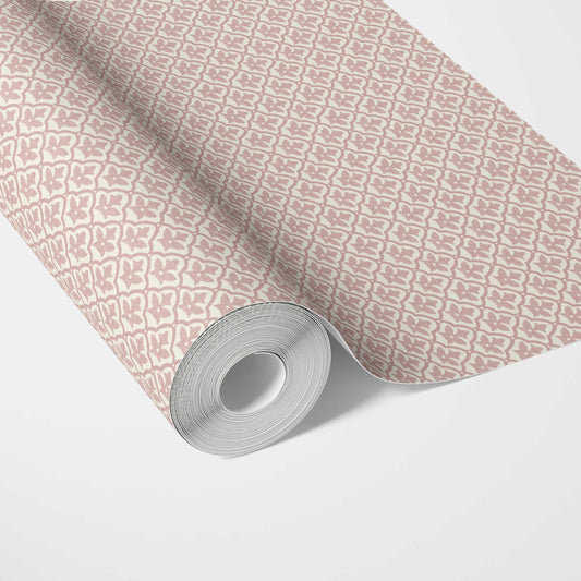Small-Scale Floral Lattice Traditional Wallpaper Sample (Pink/ White)