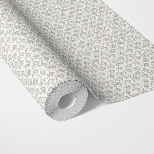 Small-Scale Floral Lattice Traditional Wallpaper Sample (Gray/ White)