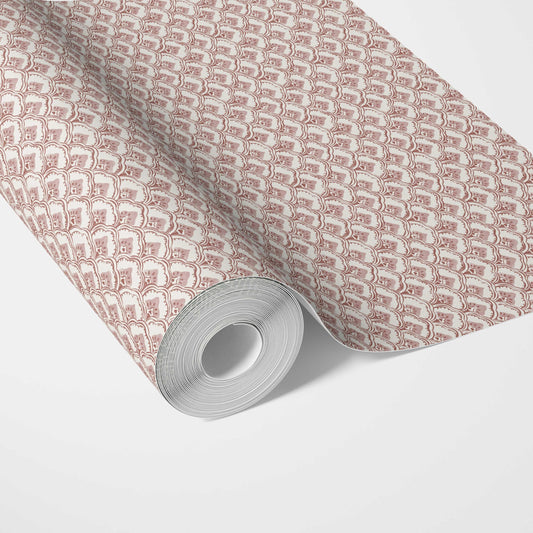 Small-Scale Floral Lattice Traditional Wallpaper Sample (Red/ Pink/ White)