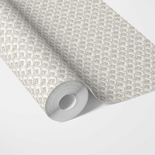 Small-Scale Floral Lattice Traditional Wallpaper Sample (Warm Gray/ Beige/ Taupe/ White)