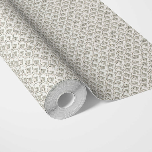 Small-Scale Floral Lattice Traditional Wallpaper Sample (Gray/ White)