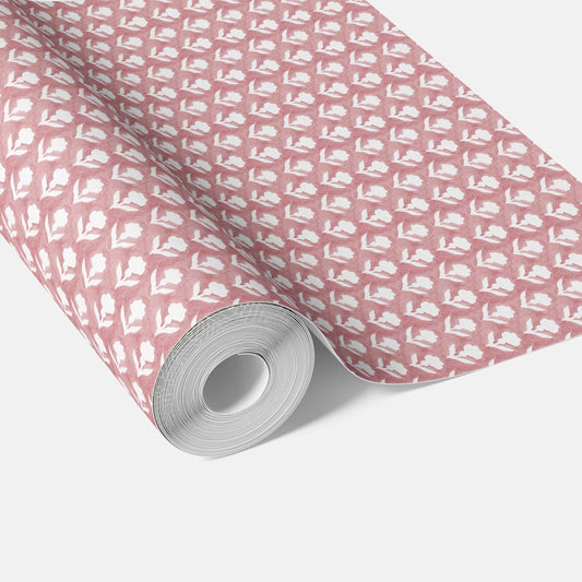 Small Floral Block Print Traditional Wallpaper Sample (Pink/ White)