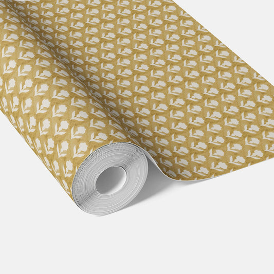 Small Floral Block Print Traditional Wallpaper Sample (Yellow/ White)