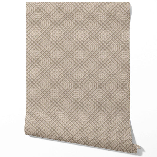 Small Floral Geometric Lattice Traditional Wallpaper (Beige/ Brown/ Taupe)