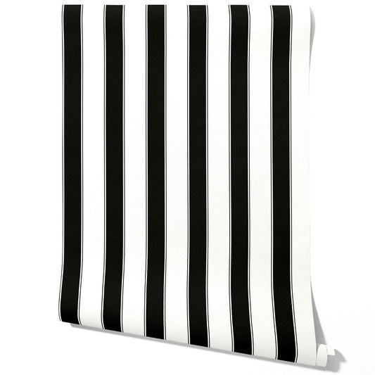 Neutral-Toned Scandi-Inspired Striped Traditional Wallpaper Sample (Black & White)