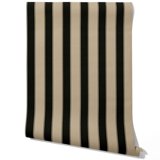 Neutral-Toned Scandi-Inspired Striped Traditional Wallpaper (Black/ Brown/ Beige)