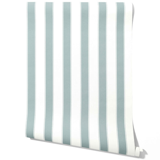 Geometric Striped Traditional Wallpaper Sample (Duck Egg Blue/ White)