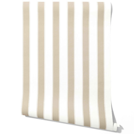 Neutral Geometric Striped Traditional Wallpaper Sample (Stone Beige/ White)