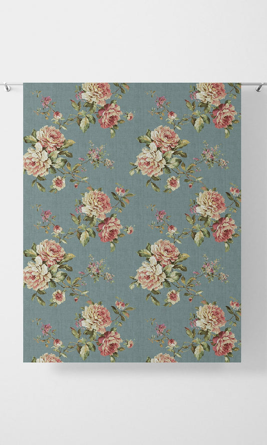 Floral Country Home Decor Fabric Sample (Blue & Pink)