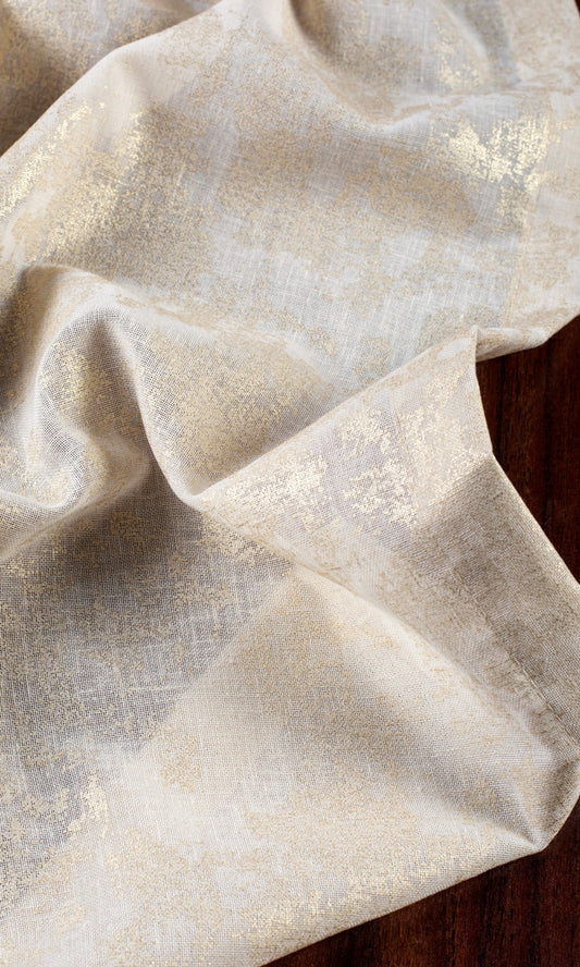 Metallic Print Semi-Sheer Home Décor Fabric Sample (Cream/ Gold)