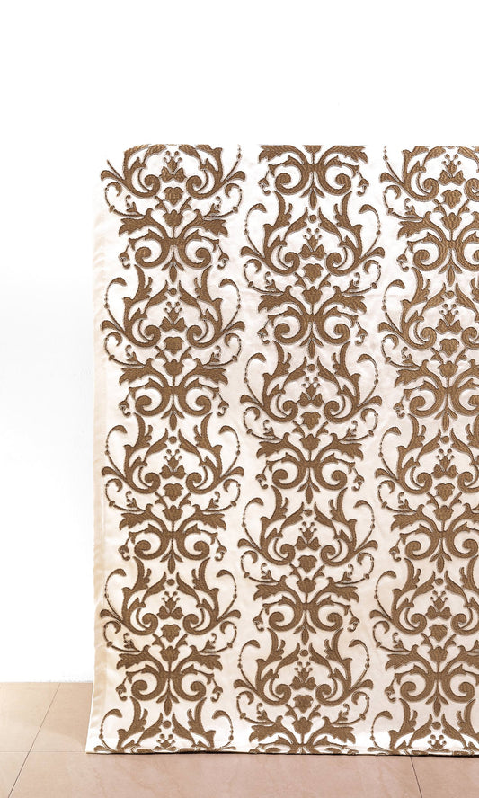 Damask Drapes (White/ Brown)