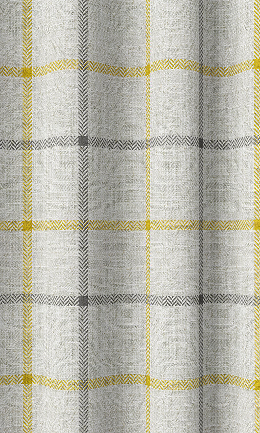Check Print Home Decor Fabric Sample (Linen White/ Yellow)