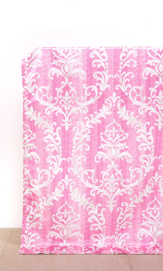 Damask Window Curtains (Pink/ White)