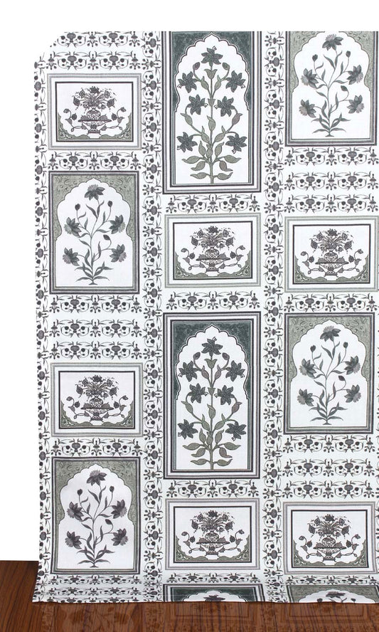 Floral Cotton Home Décor Fabric By the Yard (White/ Grey)
